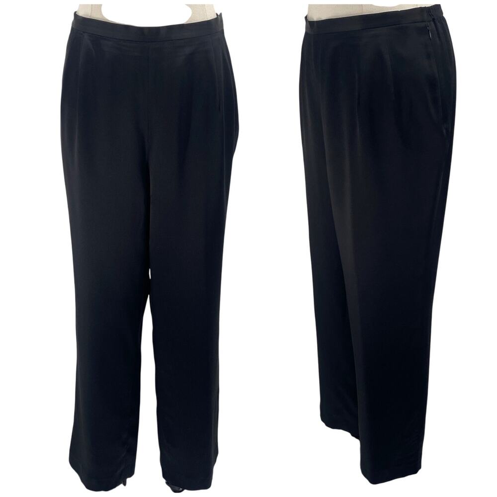Vintage 90s Talbots Silk Satin Pants High Rise Tapered Leg Black Plus Womens 14